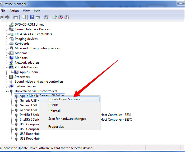 Fix iPhone not Showing Up in Windows Explorer via Update Drivers - Step 2