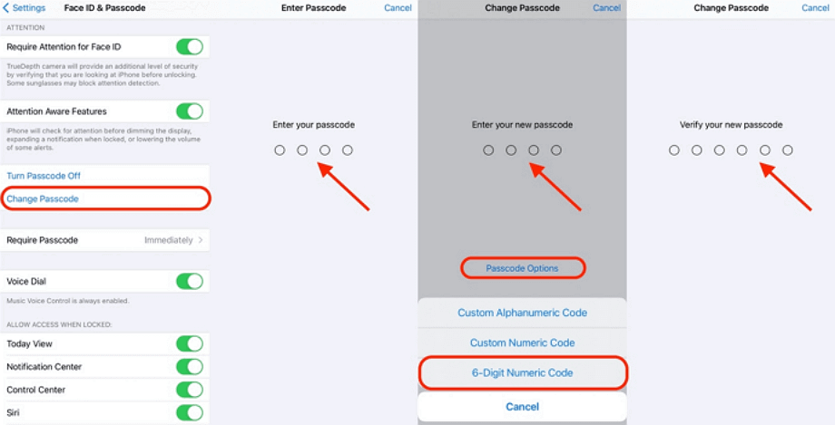 how to change 6 digit passcode to 4 digits on iphone 11