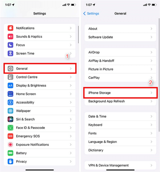 Choose the iPhone Storage option
