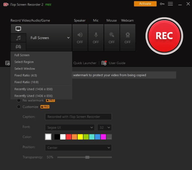  iTop Screen Recorder Recording Mode