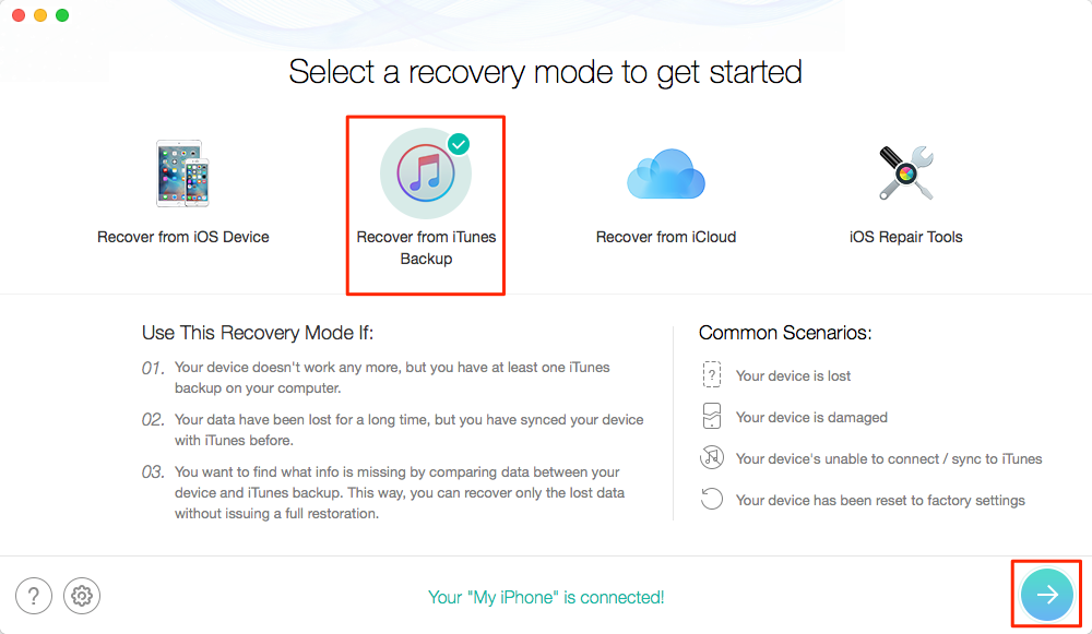 Fix Corrupt or Not Compatible iTunes Backup: Restore iPhone iPad with PhoneRescue for iOS – Step 2