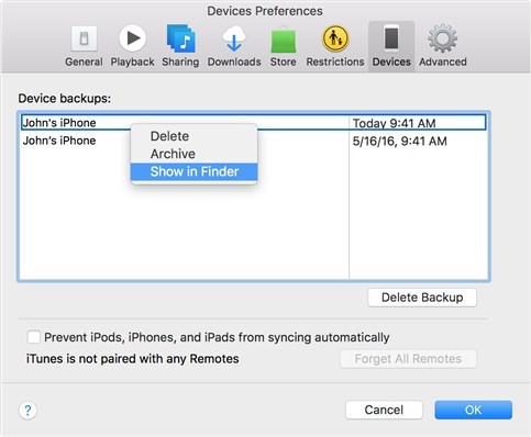 Locate iTunes Backup on Mac