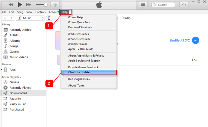 Fix iTunes Backup Greyed Out via Update iTunes