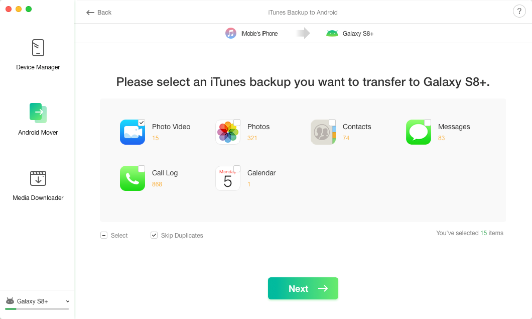 Transfer iTunes Backup to Android with AnyTrans for Android - Step 3