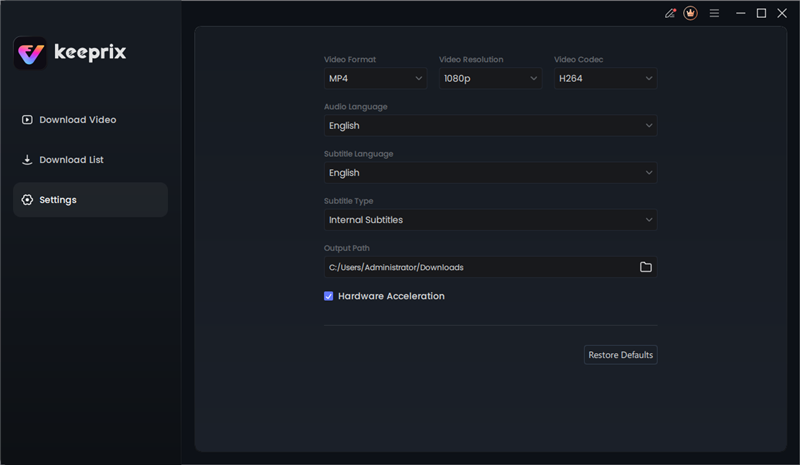 Keeprix Download Settings