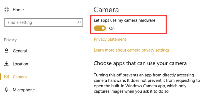 Let apps use my camera hardware on laptop