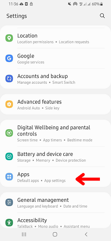 Locate the Apps Tab from Settings