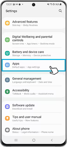 Locate the Apps tab in settings