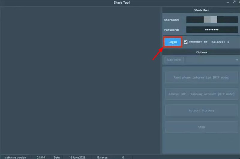 Log in Shark Tool FRP