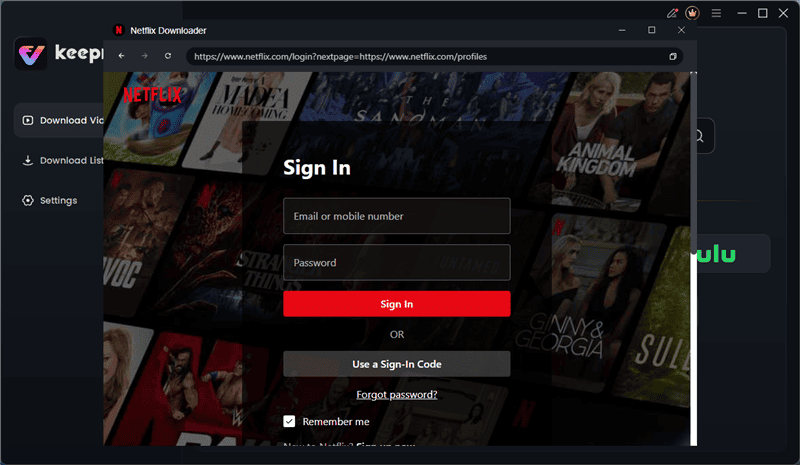 Log in to Netflix in Keeprix
