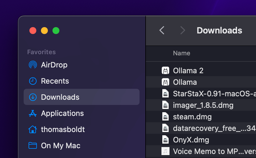 macOS Downloads on the sidebar