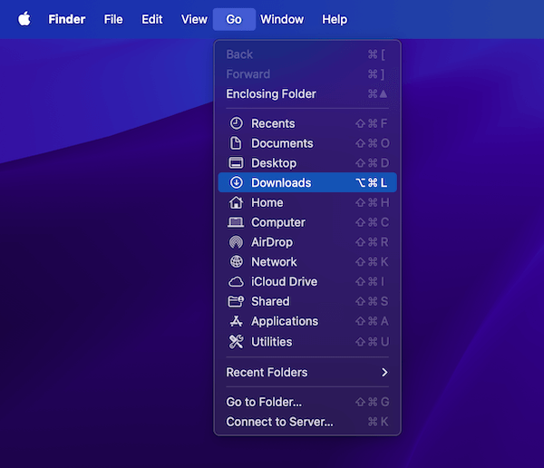 macOS Menu Go Downloads