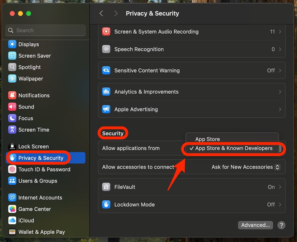 macOS Security settings for applications