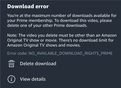Maximum Download Error on Prime Video