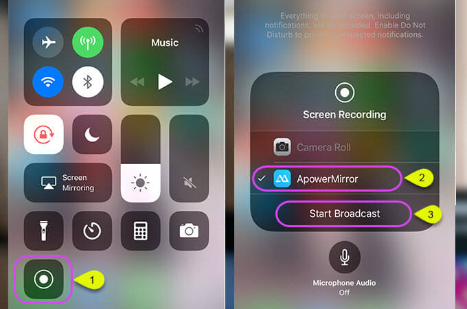Open Control Center and Tap on Screen Recording