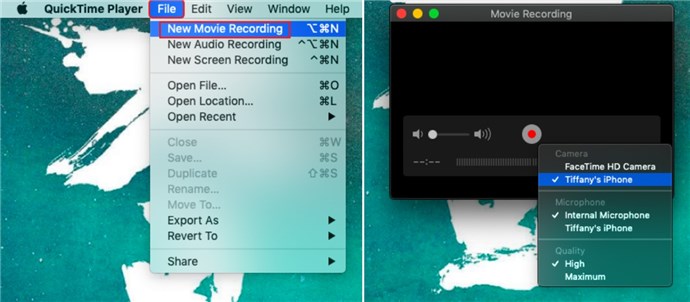 Choose "New Movie Recording" and "Your Connected iPhone"