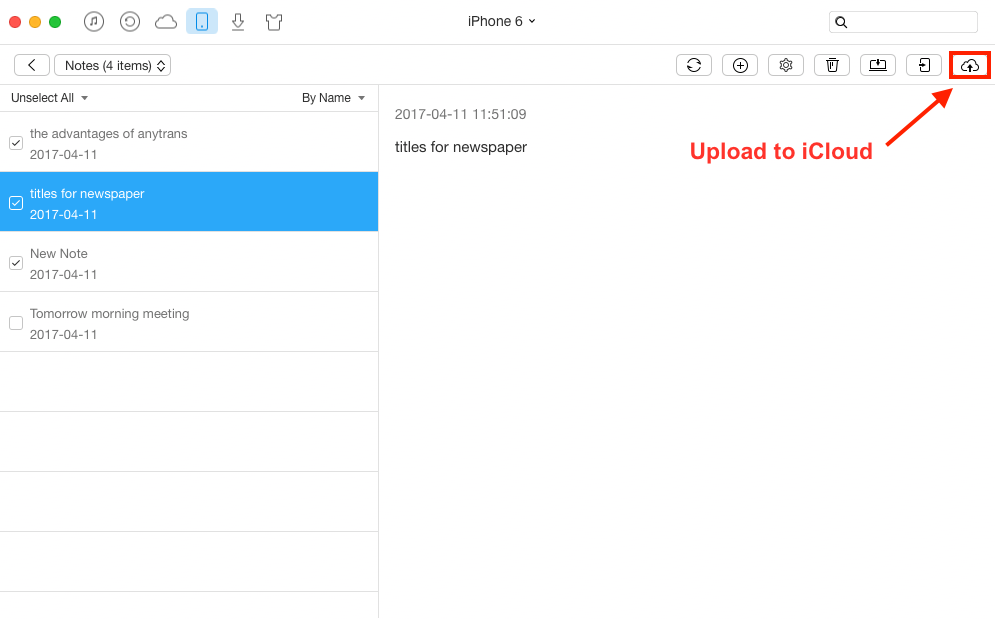 Transfer Notes from iPhone to iCloud with AnyTrans - Step 3