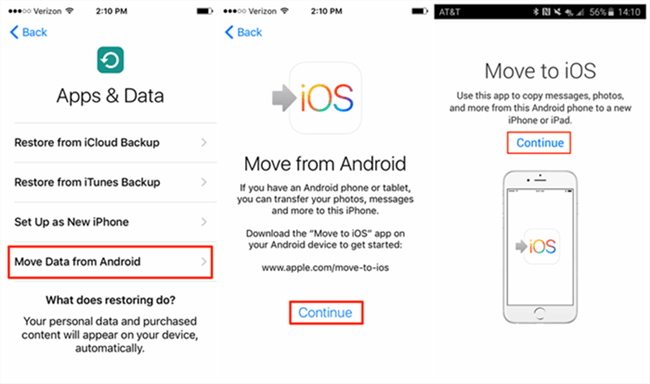 Transfer Android Messages to iPhone by Move to iOS