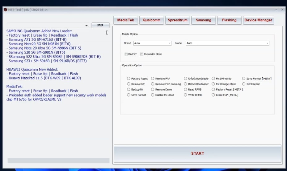 MRT Tool’s Dashboard