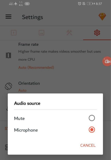 Mute in AZ Screen Recorder