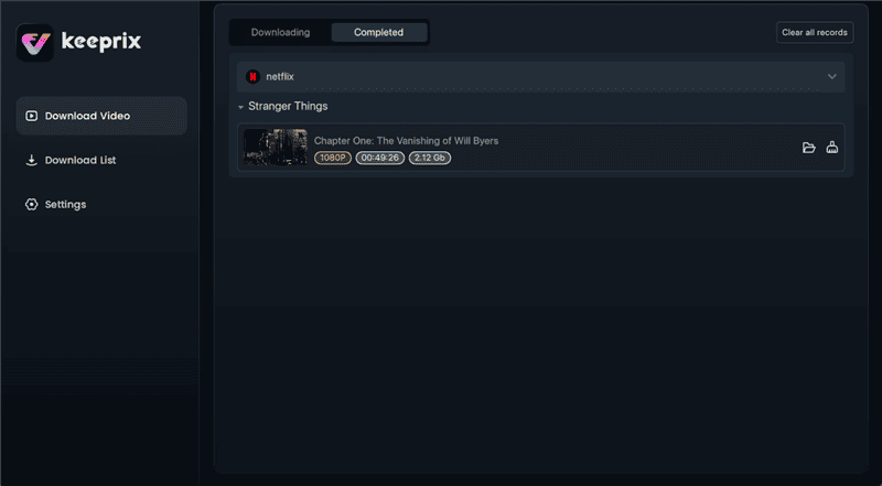 Netflix Downloads in Keeprix