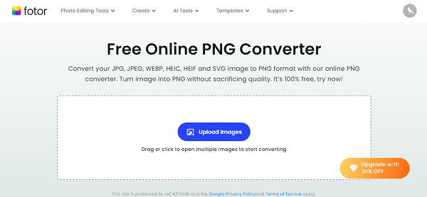 click on “Upload Images” to upload the JPG file you want to convert.