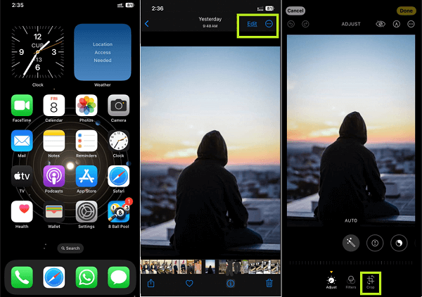 Opening a photo to edit in iPhone