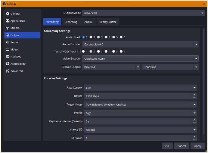 optimize advanced output mode settings