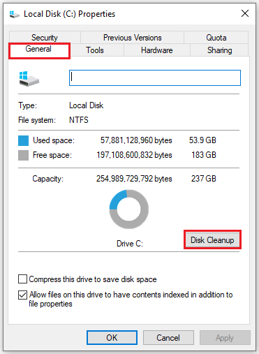 Click Disk Cleanup to Free Hard Drive Space