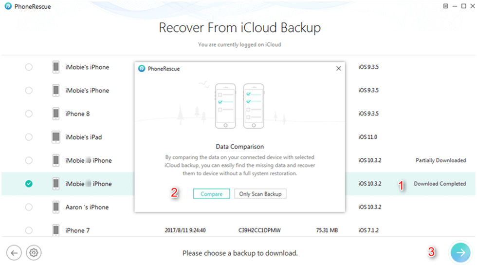 Compare and Download iCloud Backup