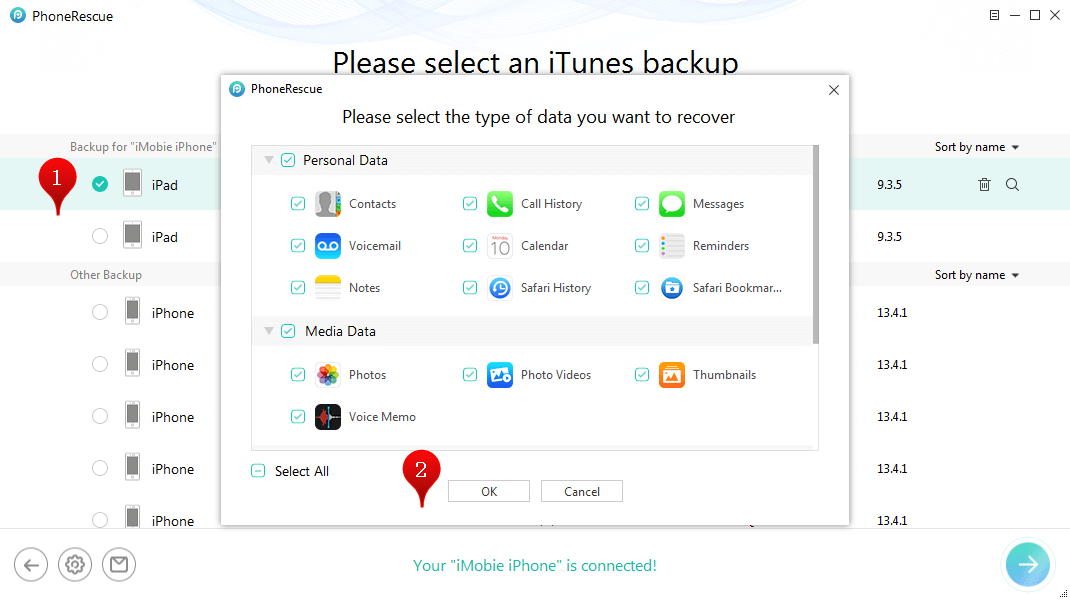 Choose the iTunes Backup to Scan Data