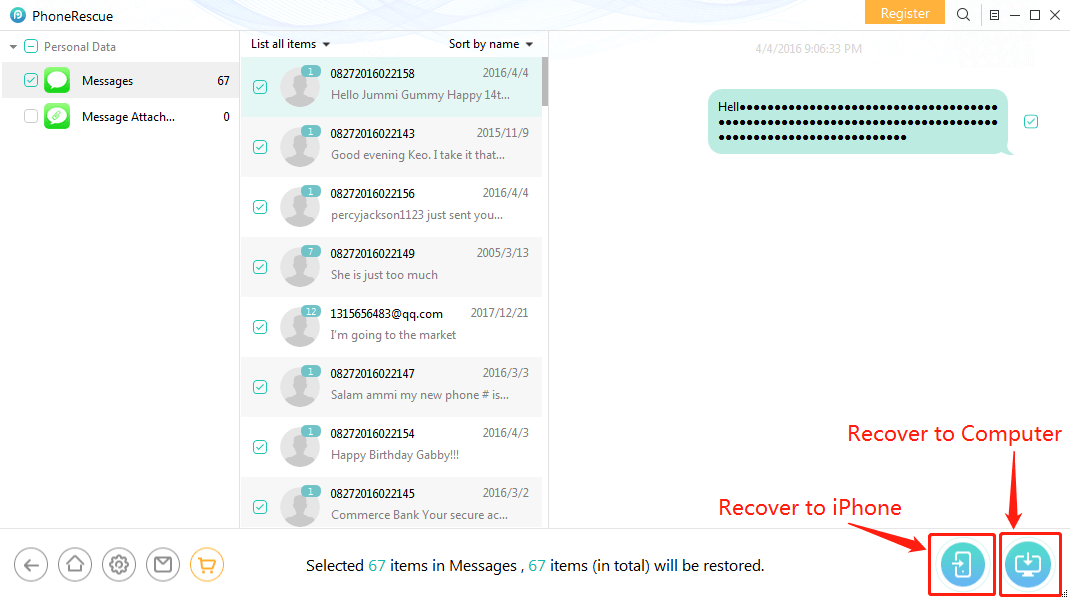 Choisissez les messages à récupérer