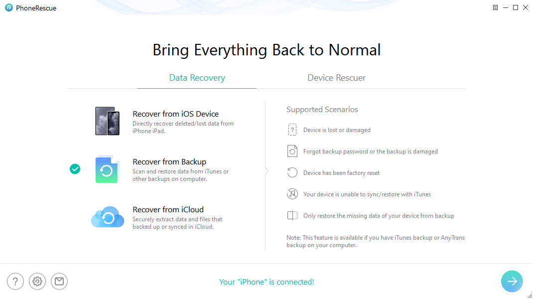 Choose Recover from Backup to Extract Backup Data