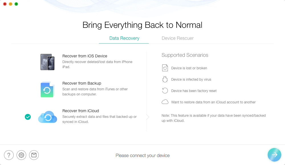 Recover Data from iCloud Via PhoneRescue for iOS