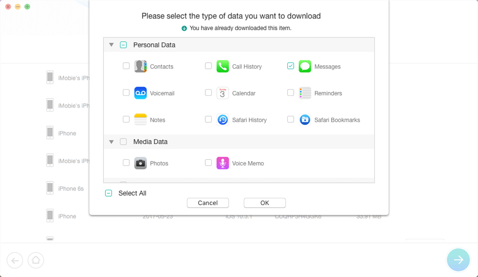 Choose the Contnet You Want to Restore