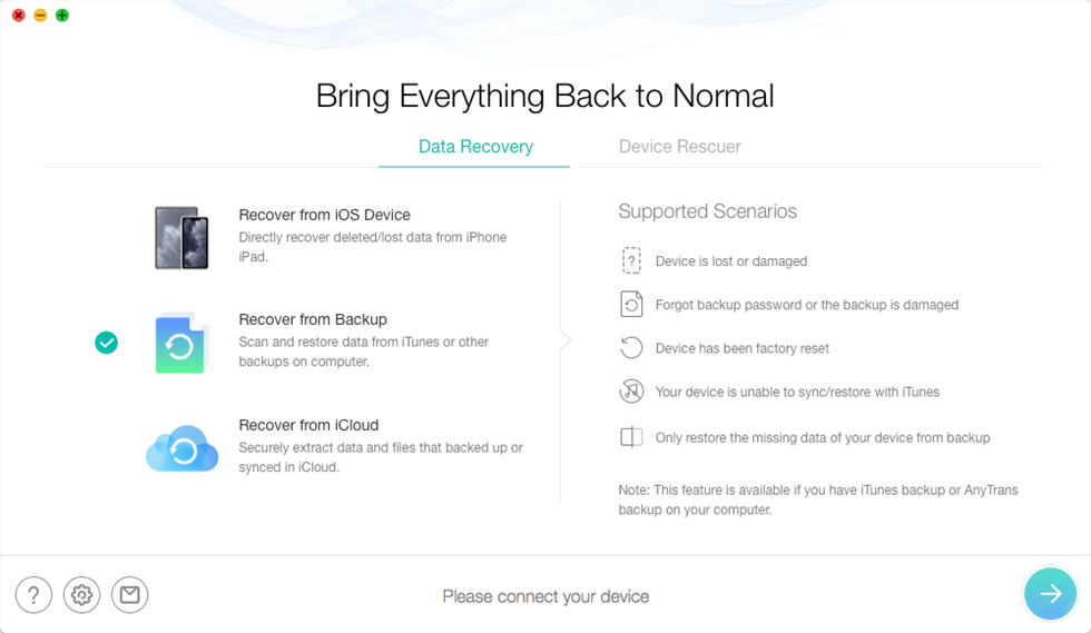 Select Recover from Backup