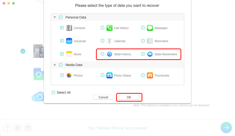 Choose Safari Data to Restore