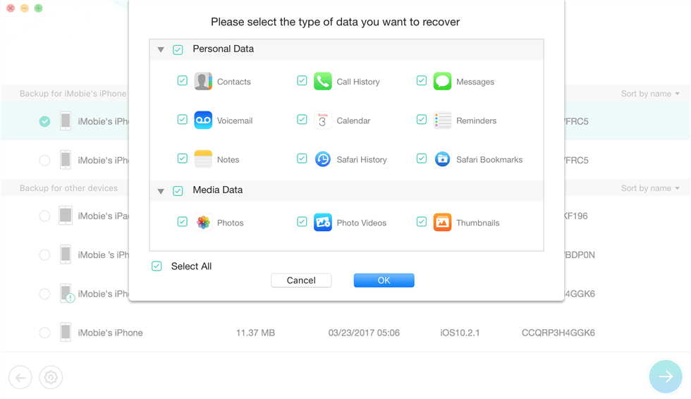 Choose Messages in iTunes Backup