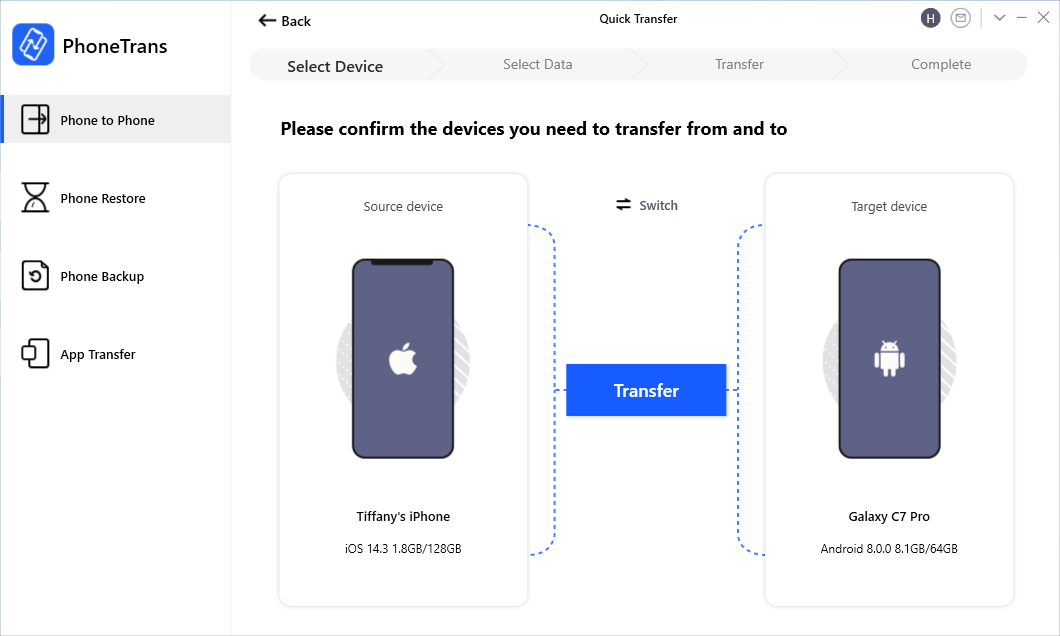 phonetrans android to iphone