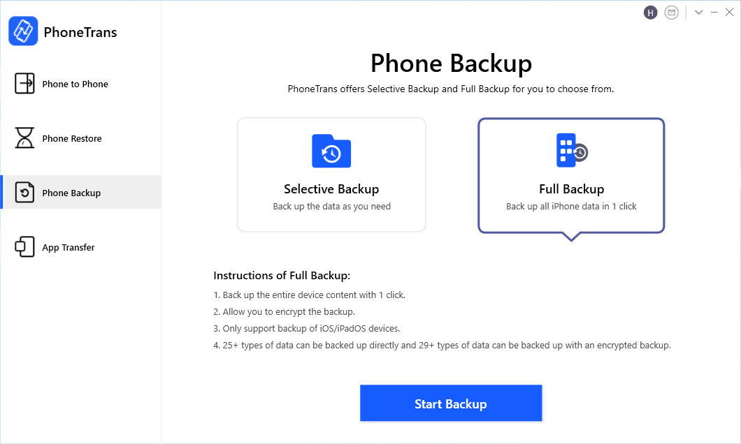 Choose to Full Backup your Device