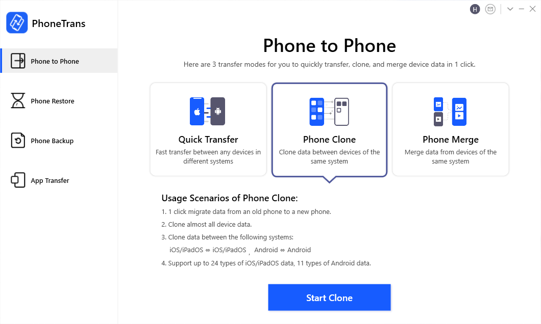 Click on the Phone Clone Tab