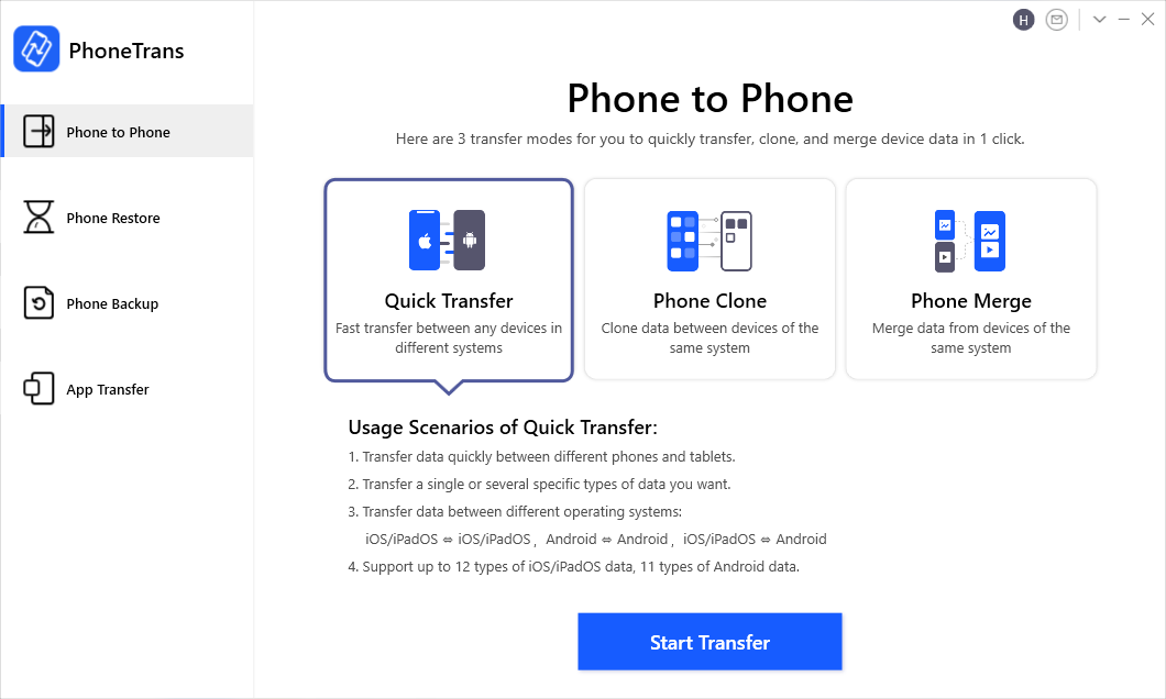 Choose Phone to Phone - Quick Transfer