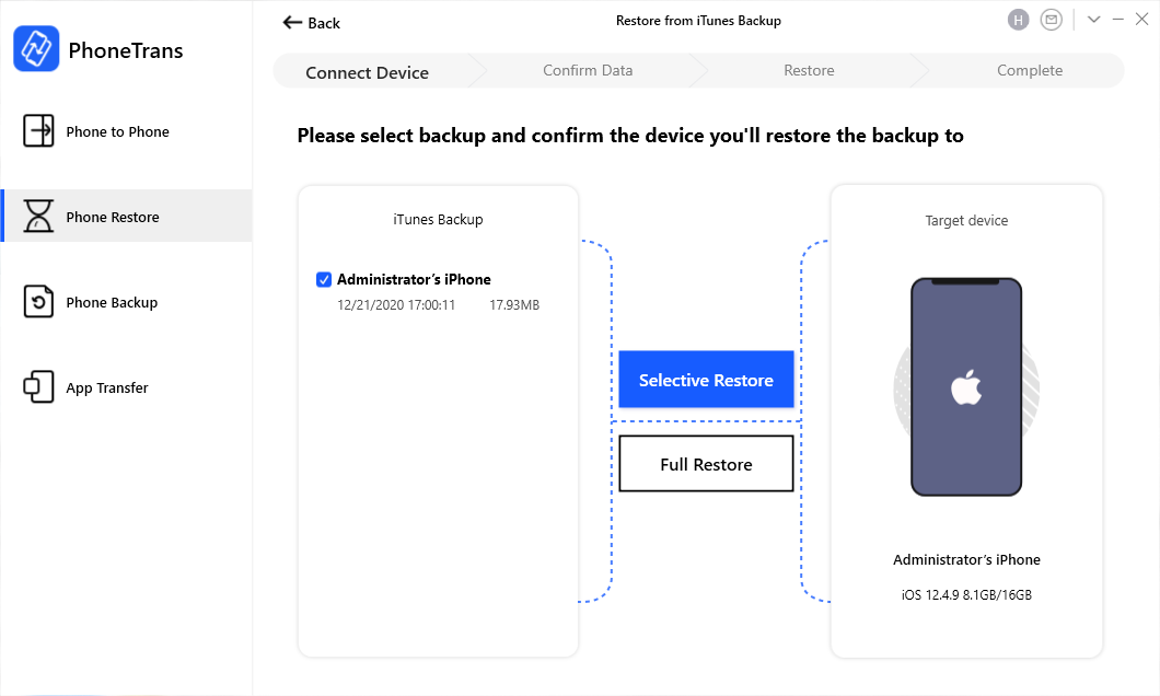 Choose Selective Restore or Full Restore