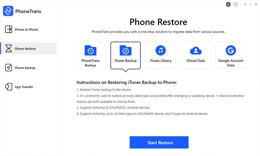 Click iTunes Backup to Restore