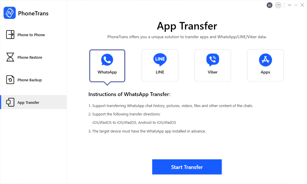 Choose WhatsApp and Start to Transfer
