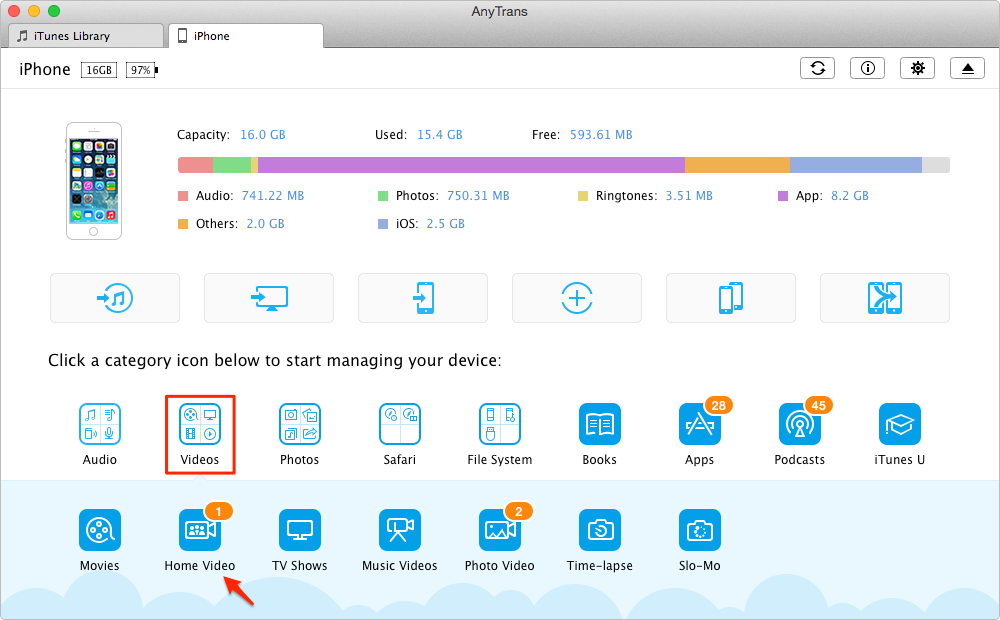 How to Play MKV on iPhone with AnyTrans – Step 2