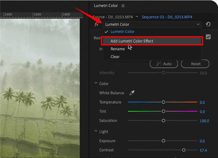 Add Lumetri Color Effect