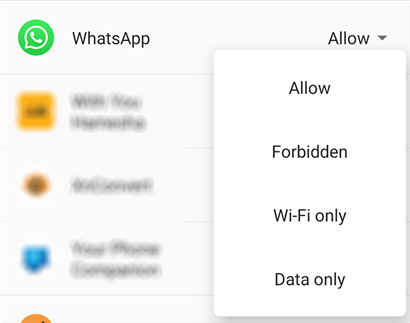 Disable Data for WhatsApp