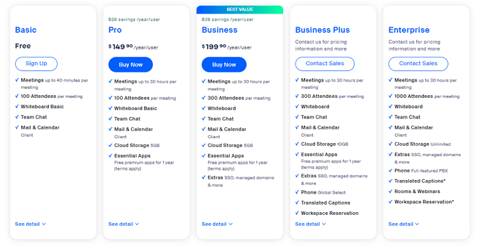 Price Plans for Zoom Paid Version