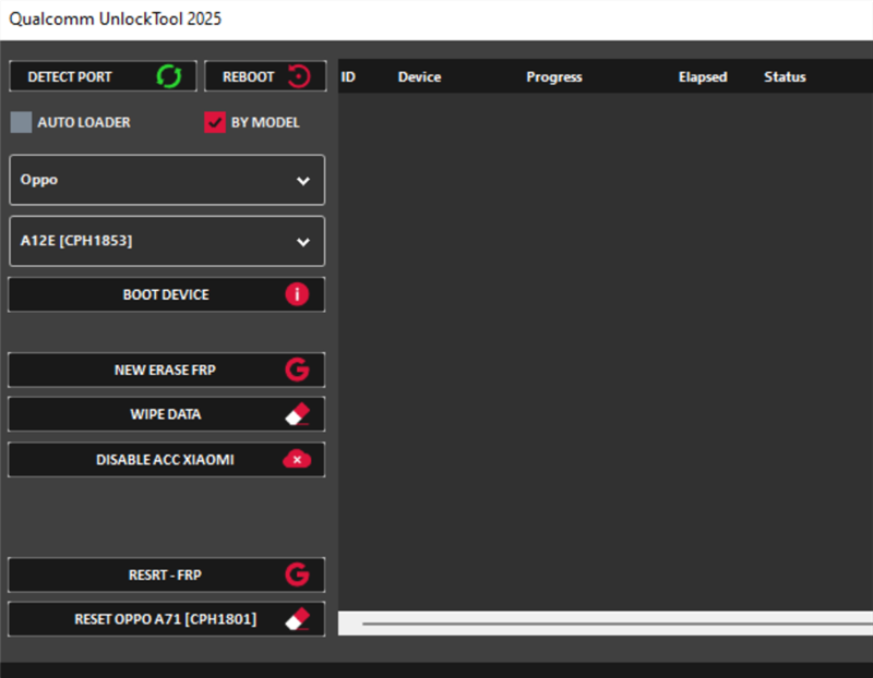Qualcomm FRP Tool Main Screen